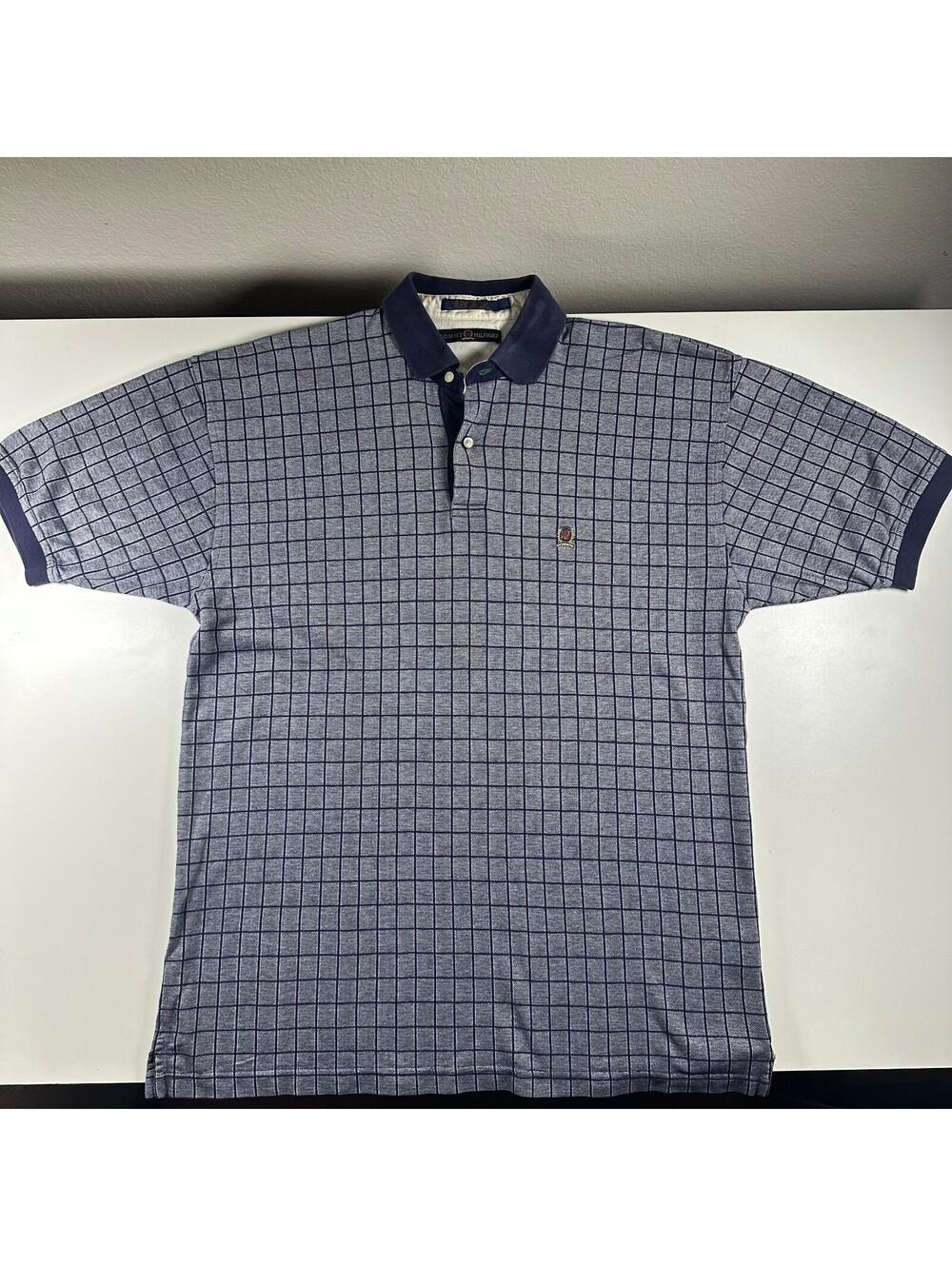 Vintage Tommy Hilfiger Grey/ Navy Plaid Polo L